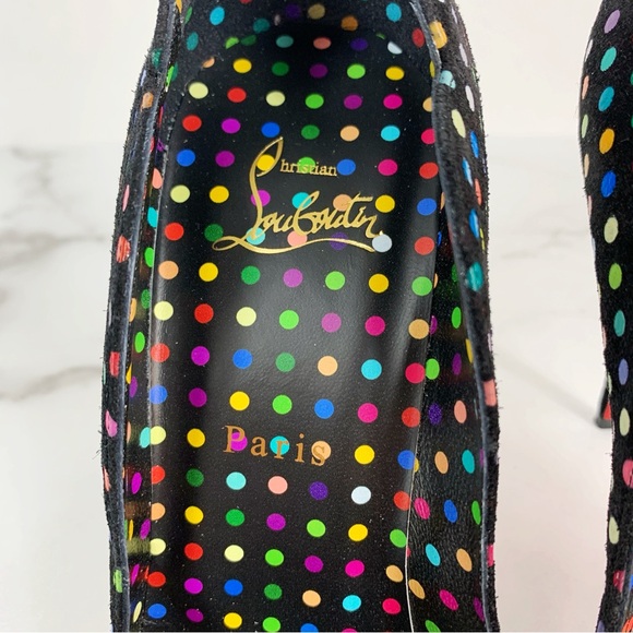 Christian Louboutin Hot Chick 100mm Suede Multi Polka Dot Scallop Pump Size 39 - Picture 14 of 16